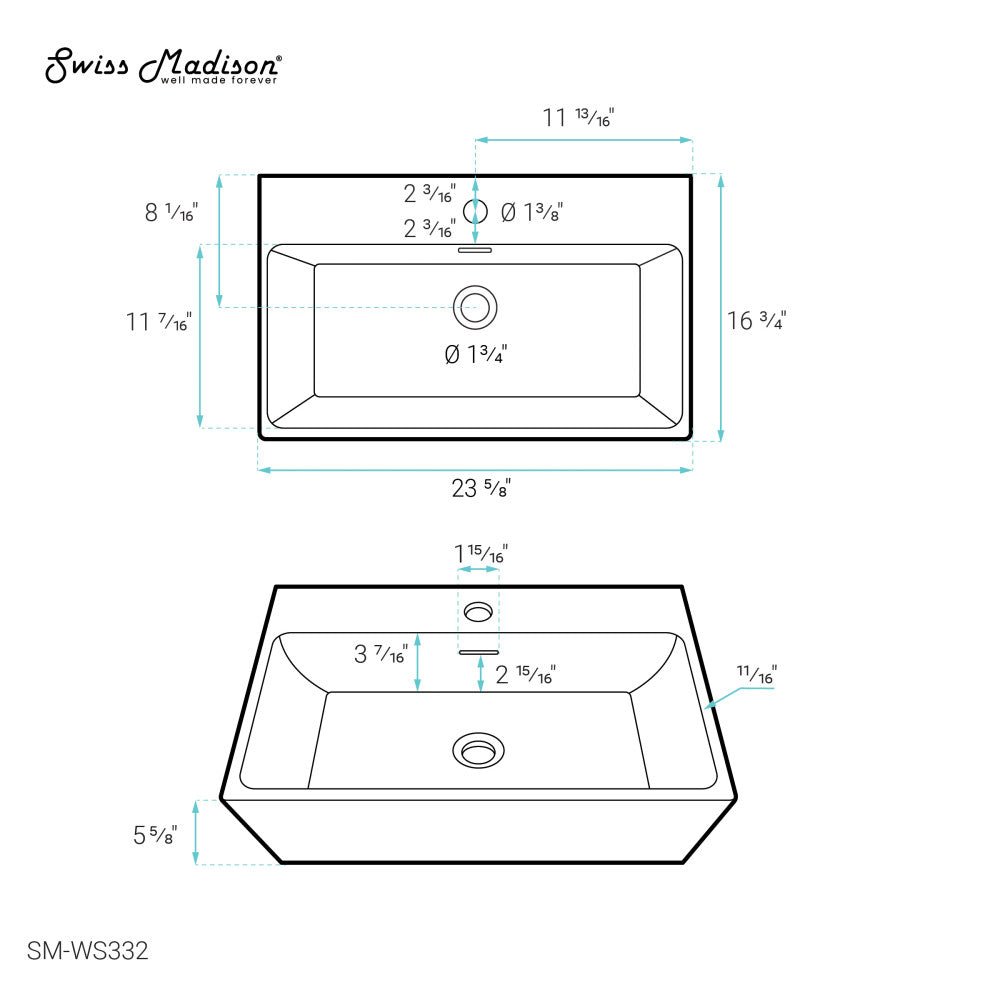 Claire 24" Rectangle Wall-Mount Bathroom Sink