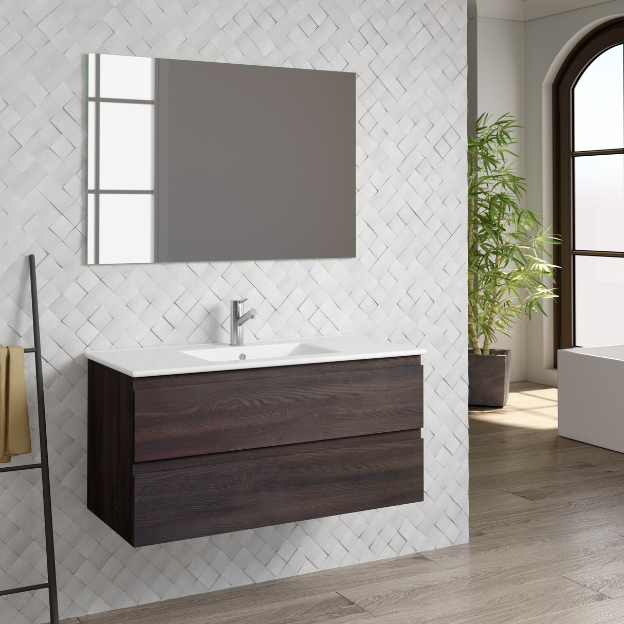 DAX Pasadena Engineered Wood and Porcelain Onix Basin with Vanity Cabinet, 40", Wenge DAX-PAS014013-ONX