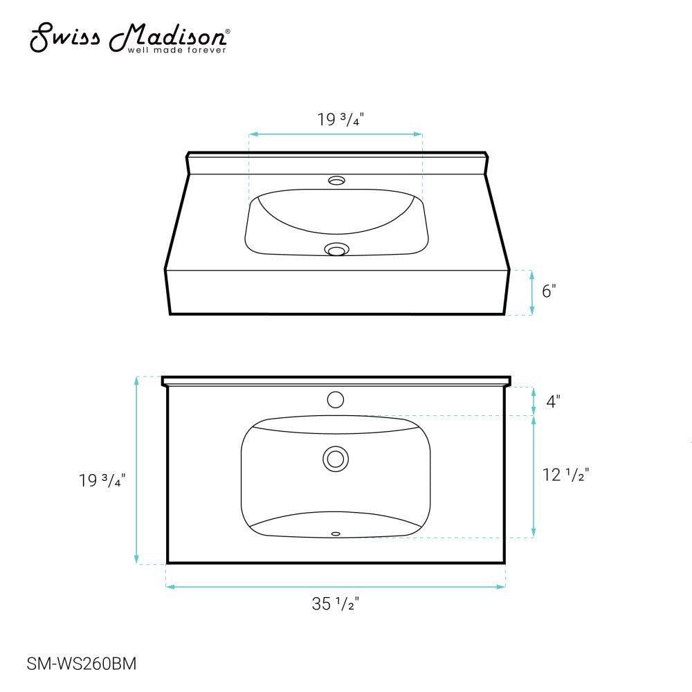 Avancer 36'' Wall Mount Sink In Black Marquina