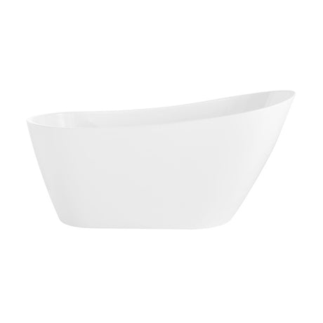 PoshHaus 60" Freestanding White Acrylic Slipper Soaking Bathtub with Center Drain and Overflow