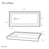 Voltaire 60 x 34 Acrylic White, Single-Threshold, Left Side Drain, Shower Base