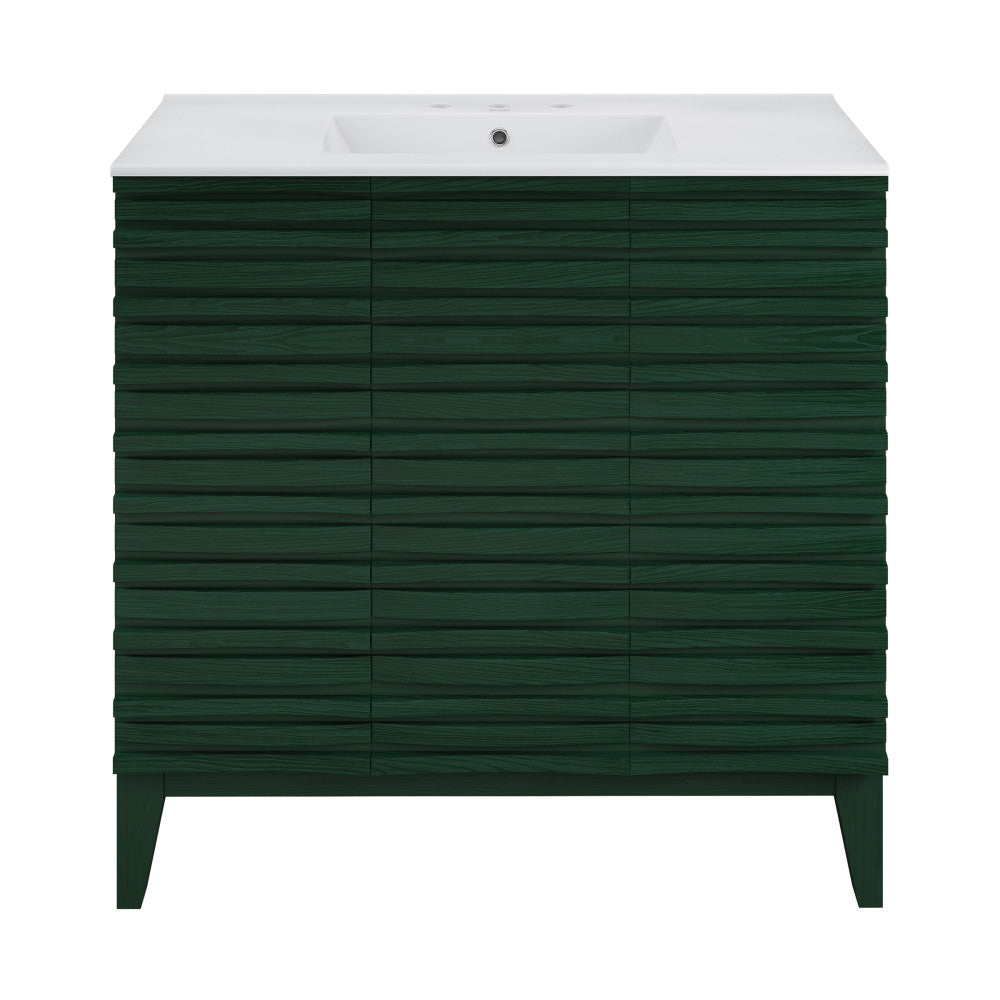 Cascade 36" Freestanding Bathroom Vanity in Green Oak with 3-Hole Widespread Sink Top