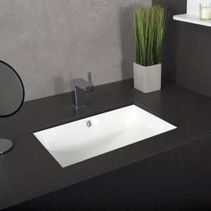DAX Ceramic Square Single Bowl Undermount Bathroom Basin, White BSN-202G-W