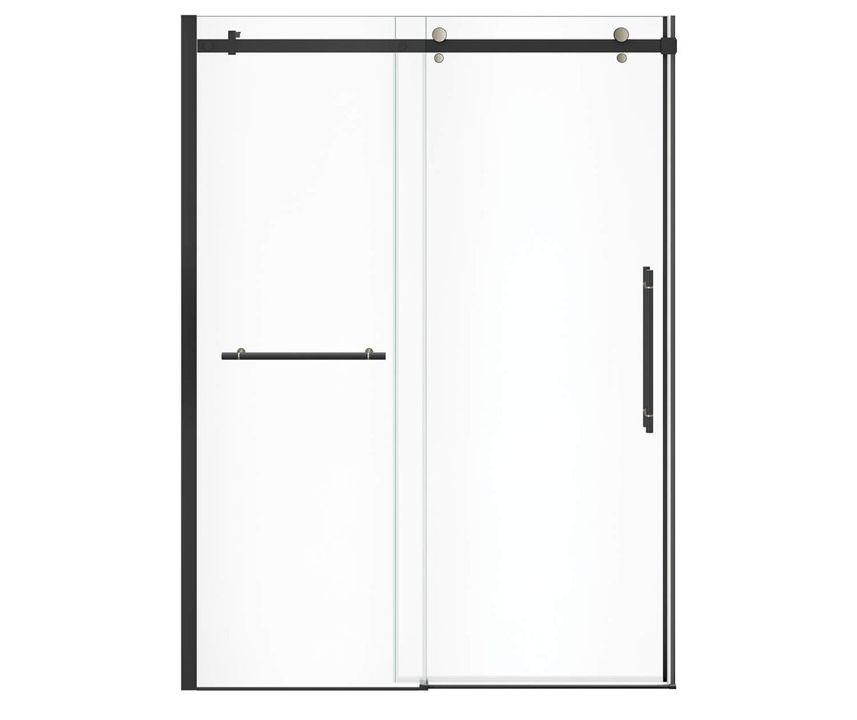 MAAX 138475-900-370-000 Vela 56 ½-59 x 78 ¾ in. 8mm Sliding Shower Door with Towel Bar for Alcove Installation with Clear glass in Matte Black and Brushed Nickel