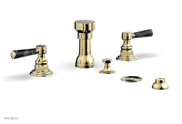 Phylrich 500-62-03UX030 HEX TRADITIONAL Four Hole Bidet Set - Black Marble Lever Handles 500-62 - Polished Brass Uncoated