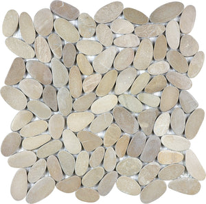 Anatolia Tile Zen Driftwood Tan Flat Matte Pebble Mosaics. 1 Sheet = 1 Sq. Ft. 5001-0217-0 (76-463) Driftwood Tan Flat Pebble - premium natural stone mosaic tile from Anatolia Tile, available at PoshHaus showroom in Keene, NH