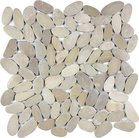Anatolia Tile Zen Driftwood Tan Flat Matte Pebble Mosaics. 1 Sheet = 1 Sq. Ft. 5001-0217-0 (76-463) Driftwood Tan Flat Pebble - premium natural stone mosaic tile from Anatolia Tile, available at PoshHaus showroom in Keene, NH