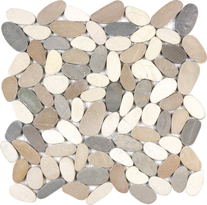 Anatolia Tile Zen Harmony Warm Blend Flat Matte Pebble Mosaics. 1 Sheet = 1 Sq. Ft. 5001-0220-0 (76-465) Harmony Warm Blend Flat Pebble - premium natural stone mosaic tile from Anatolia Tile, available at PoshHaus showroom in Keene, NH