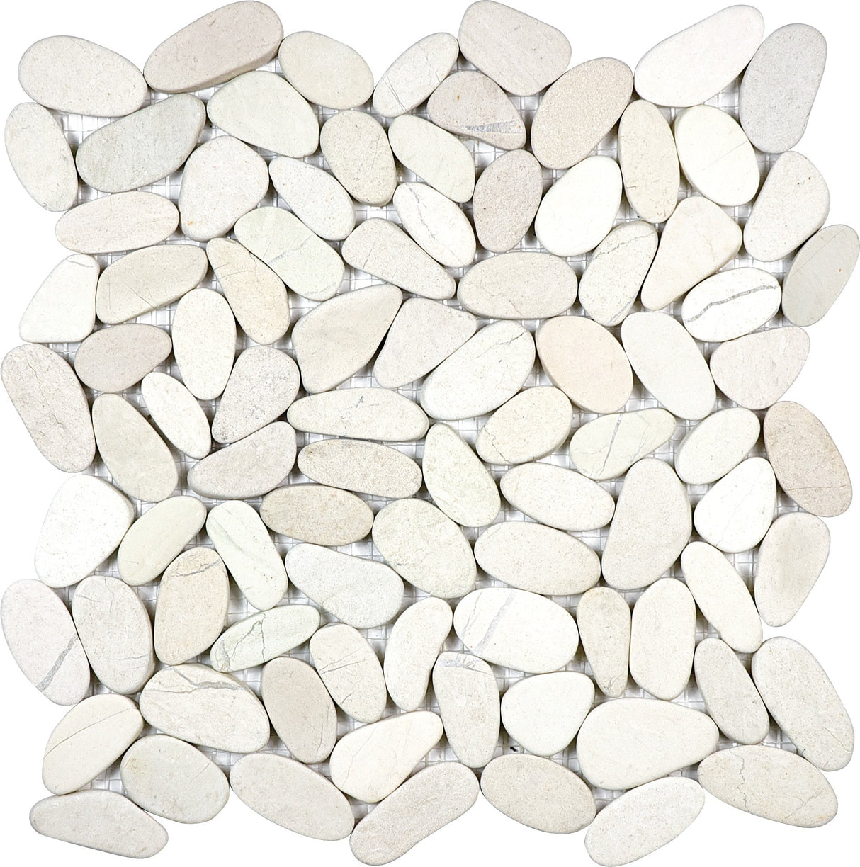 Anatolia Tile Zen Serenity Ivory Flat Matte Pebble Mosaics. 1 Sheet = 1 Sq. Ft. 5001-0223-0 (76-462) Serenity Ivory Flat Pebble - premium natural stone mosaic tile from Anatolia Tile, available at PoshHaus showroom in Keene, NH
