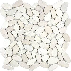 Anatolia Tile Zen Serenity Ivory Flat Matte Pebble Mosaics. 1 Sheet = 1 Sq. Ft. 5001-0223-0 (76-462) Serenity Ivory Flat Pebble - premium natural stone mosaic tile from Anatolia Tile, available at PoshHaus showroom in Keene, NH