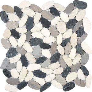 Anatolia Tile Zen Tranquil Cool Blend Flat Matte Pebble Mosaics. 1 Sheet = 1 Sq. Ft. 5001-0226-0 (76-466) Tranquil Cool Blend Flat Pebble - premium natural stone mosaic tile from Anatolia Tile, available at PoshHaus showroom in Keene, NH