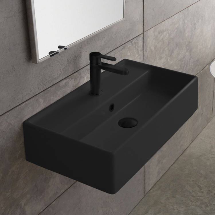 Rectangular Matte Black Ceramic Wall Mounted or Vessel Sink