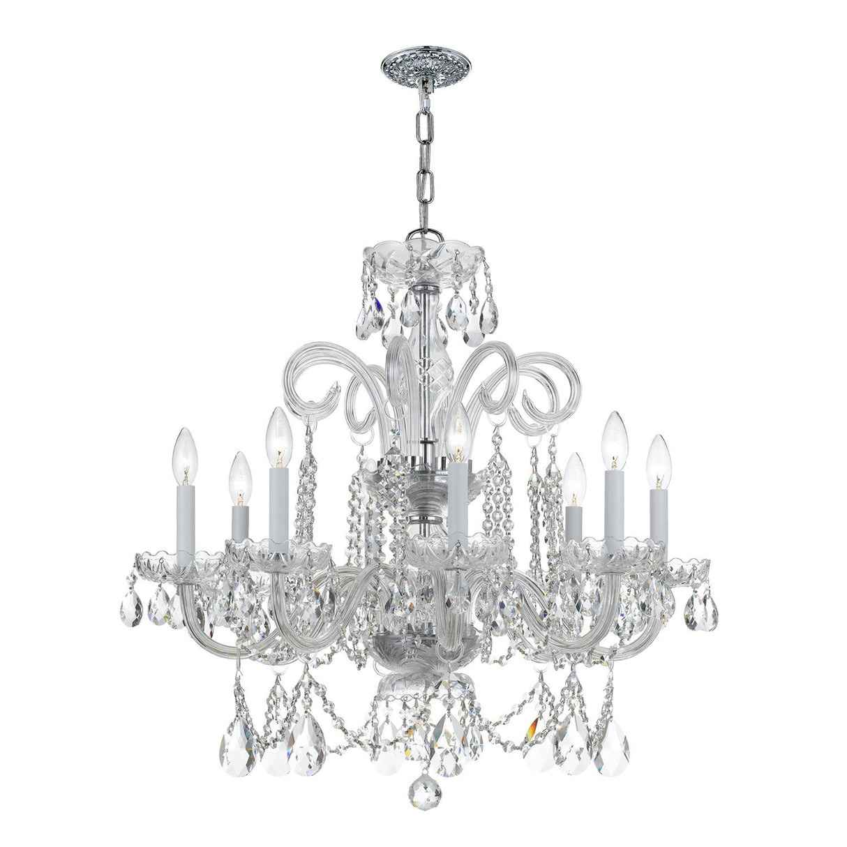 Traditional Crystal 8 Light Hand Cut Crystal Polished Chrome Chandelier 5008-CH-CL-MWP