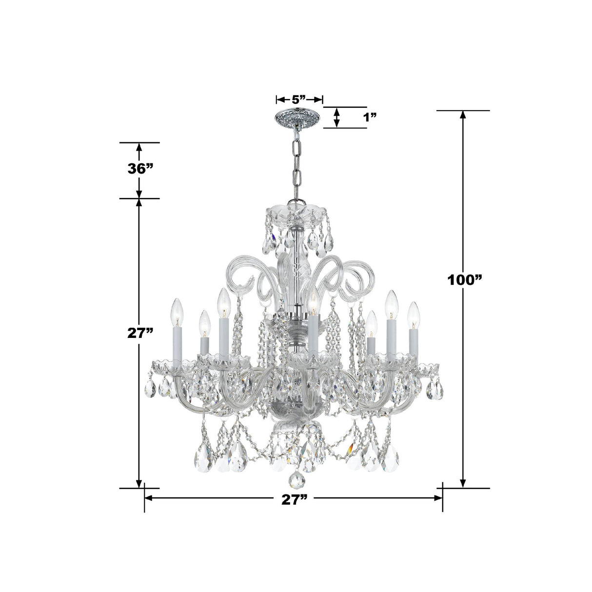 Traditional Crystal 8 Light Hand Cut Crystal Polished Chrome Chandelier 5008-CH-CL-MWP