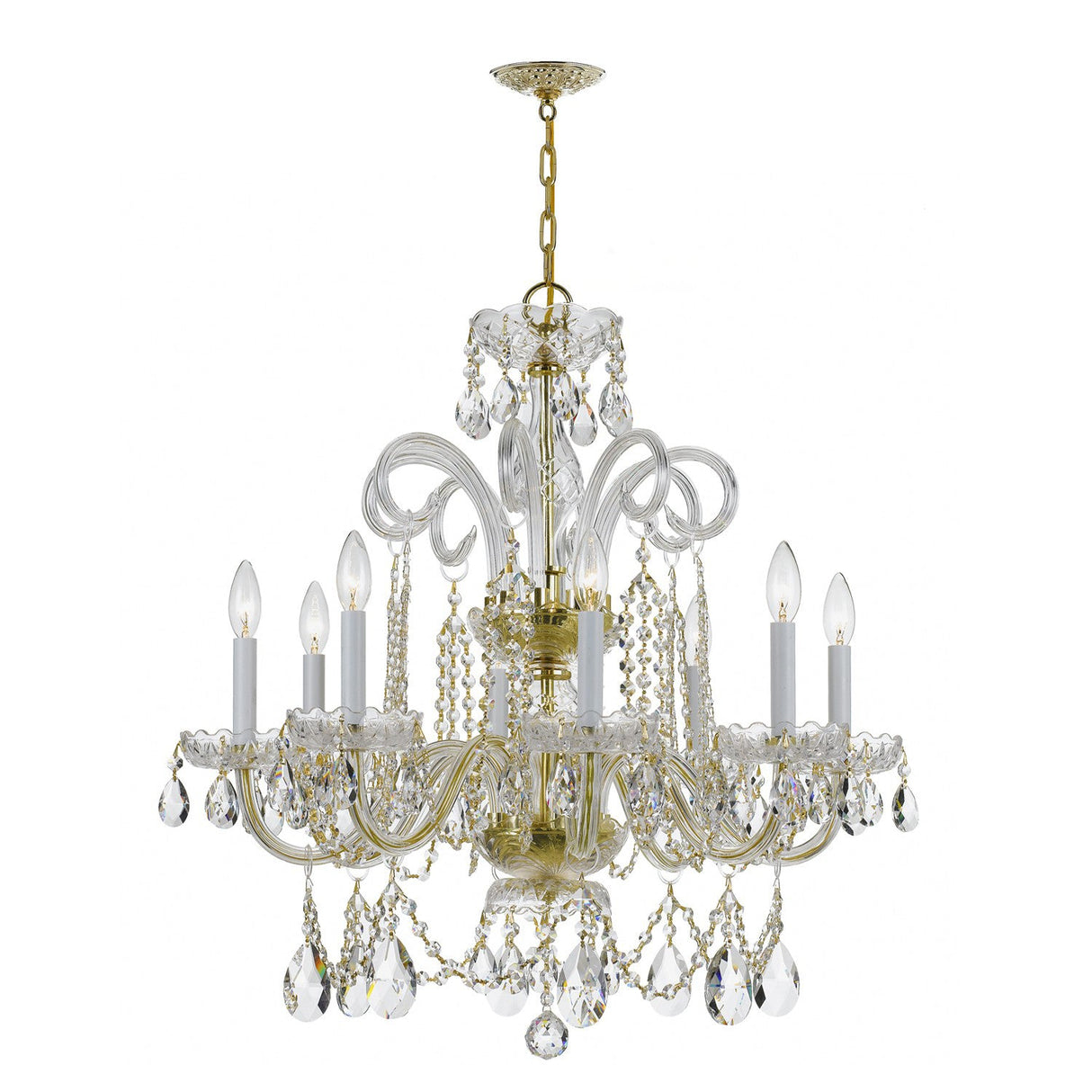 Traditional Crystal 8 Light Hand Cut Crystal Polished Brass Chandelier 5008-PB-CL-MWP