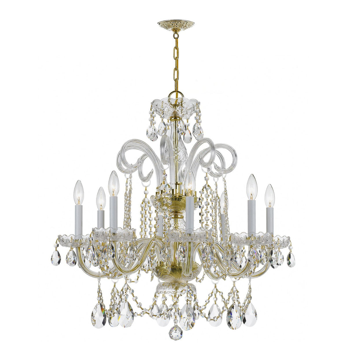 Traditional Crystal 8 Light Spectra Crystal Polished Brass Chandelier 5008-PB-CL-SAQ
