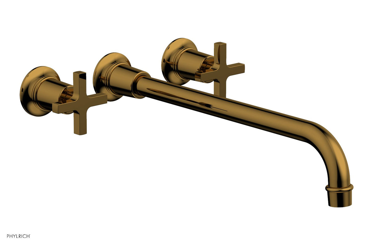 Phylrich 501-13-14-002 HEX MODERN Wall Lavatory Set 14" Spout - Cross Handles 501-13-14 - French Brass