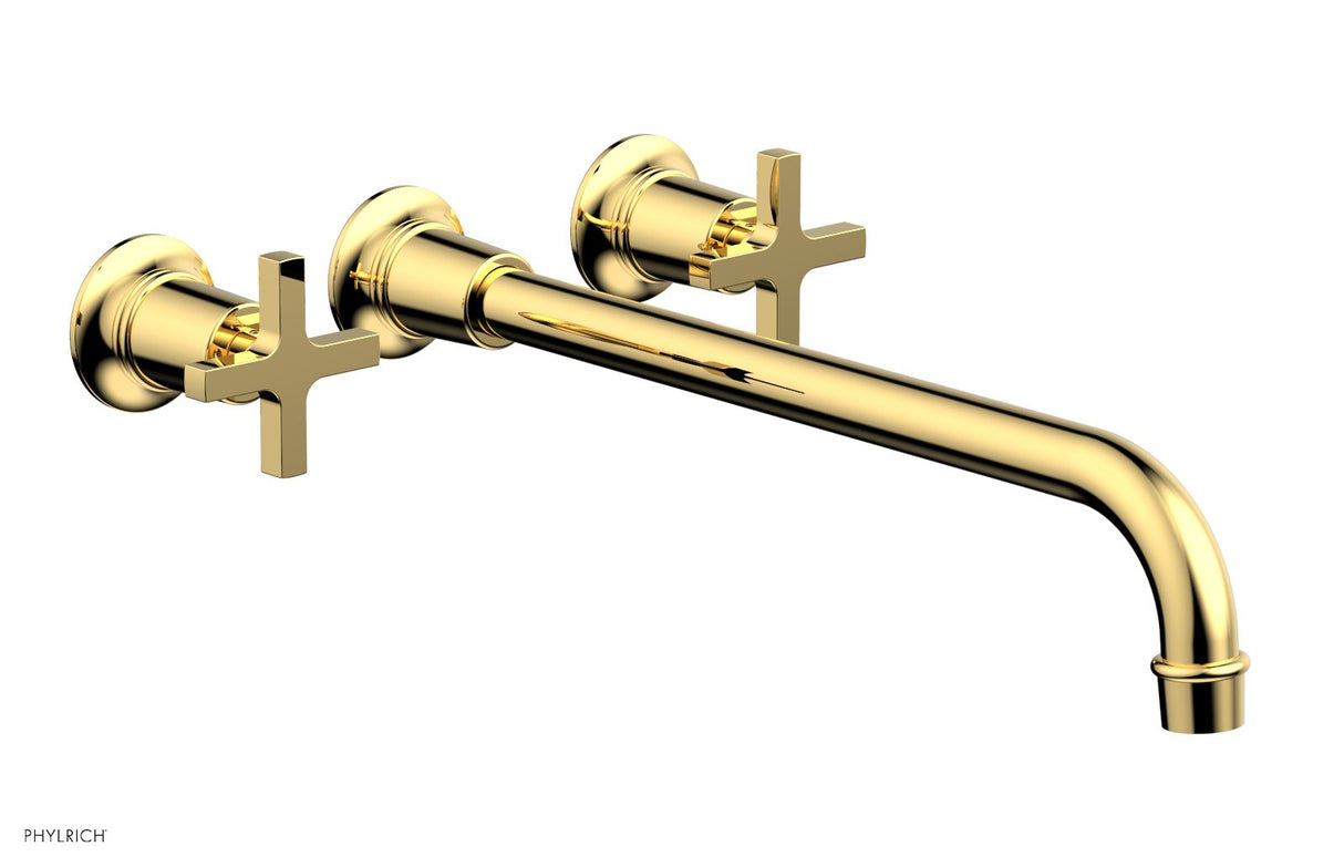 Phylrich 501-13-14-025 HEX MODERN Wall Lavatory Set 14" Spout - Cross Handles 501-13-14 - Polished Gold