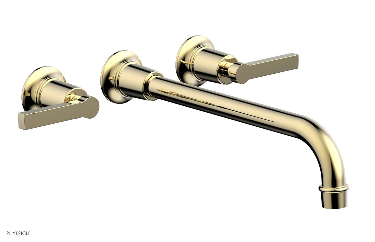 Phylrich 501-14-12-03U HEX MODERN Wall Lavatory Set 12" Spout - Lever Handles 501-14-12 - Polished Brass Uncoated