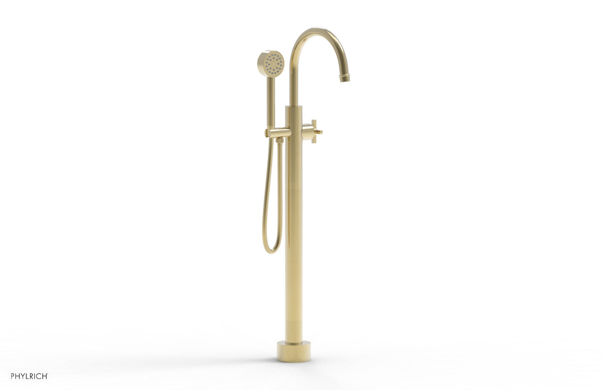 Phylrich 501-46-01-03U HEX MODERN Tall Floor Mount Tub Filler - Cross Handle with Hand Shower  501-46-01 - Polished Brass Uncoated