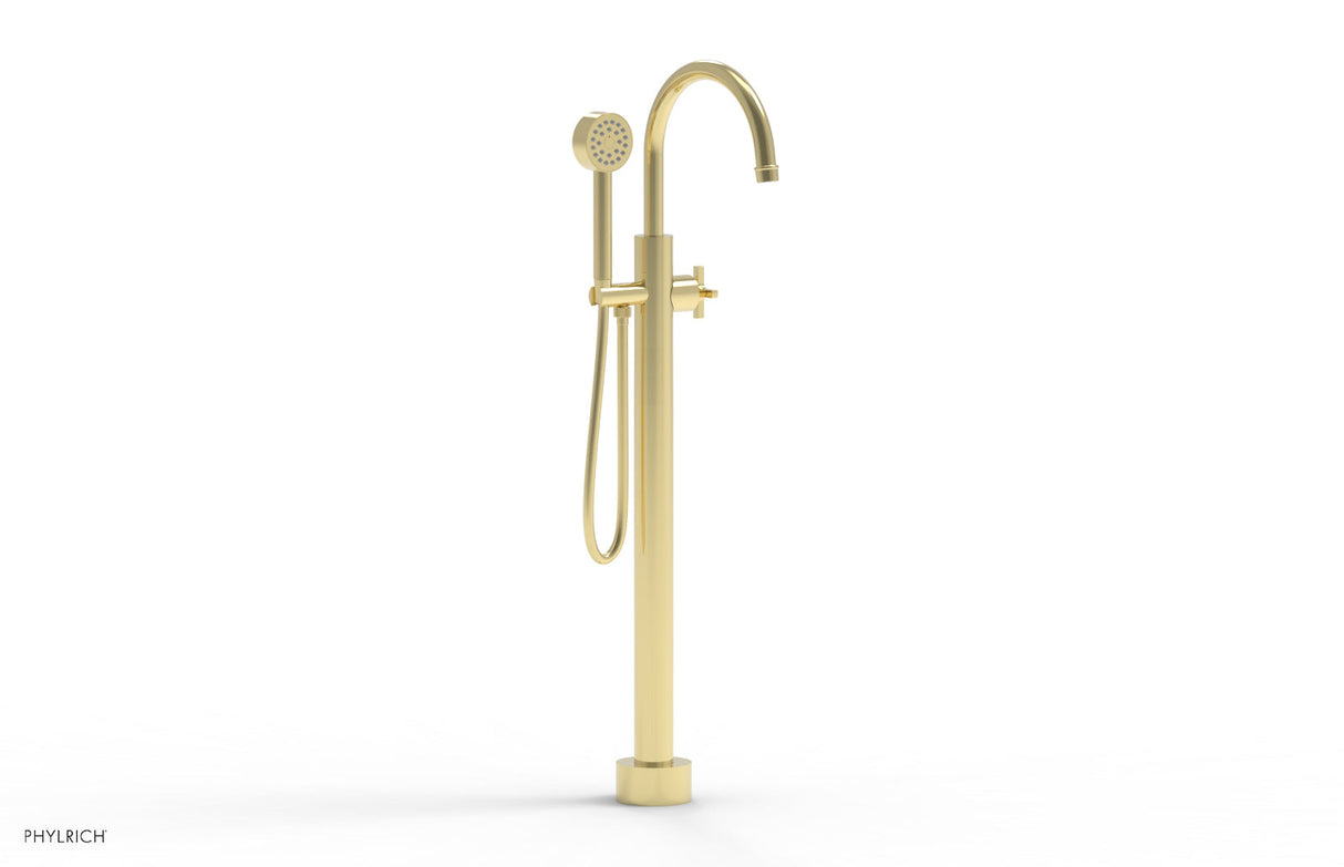 Phylrich 501-46-01-003 HEX MODERN Tall Floor Mount Tub Filler - Cross Handle with Hand Shower  501-46-01 - Polished Brass
