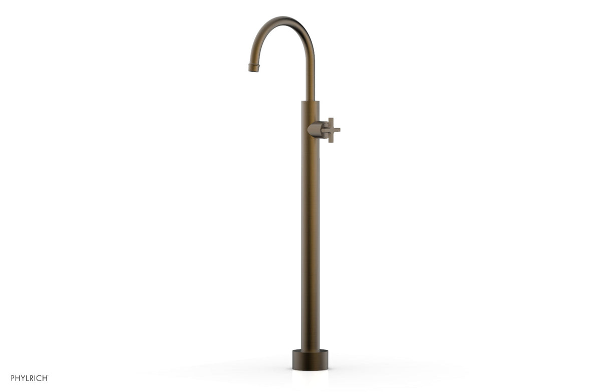 Phylrich 501-46-02-OEB HEX MODERN Tall Floor Mount Tub Filler - Cross Handle 501-46-02 - Old English Brass