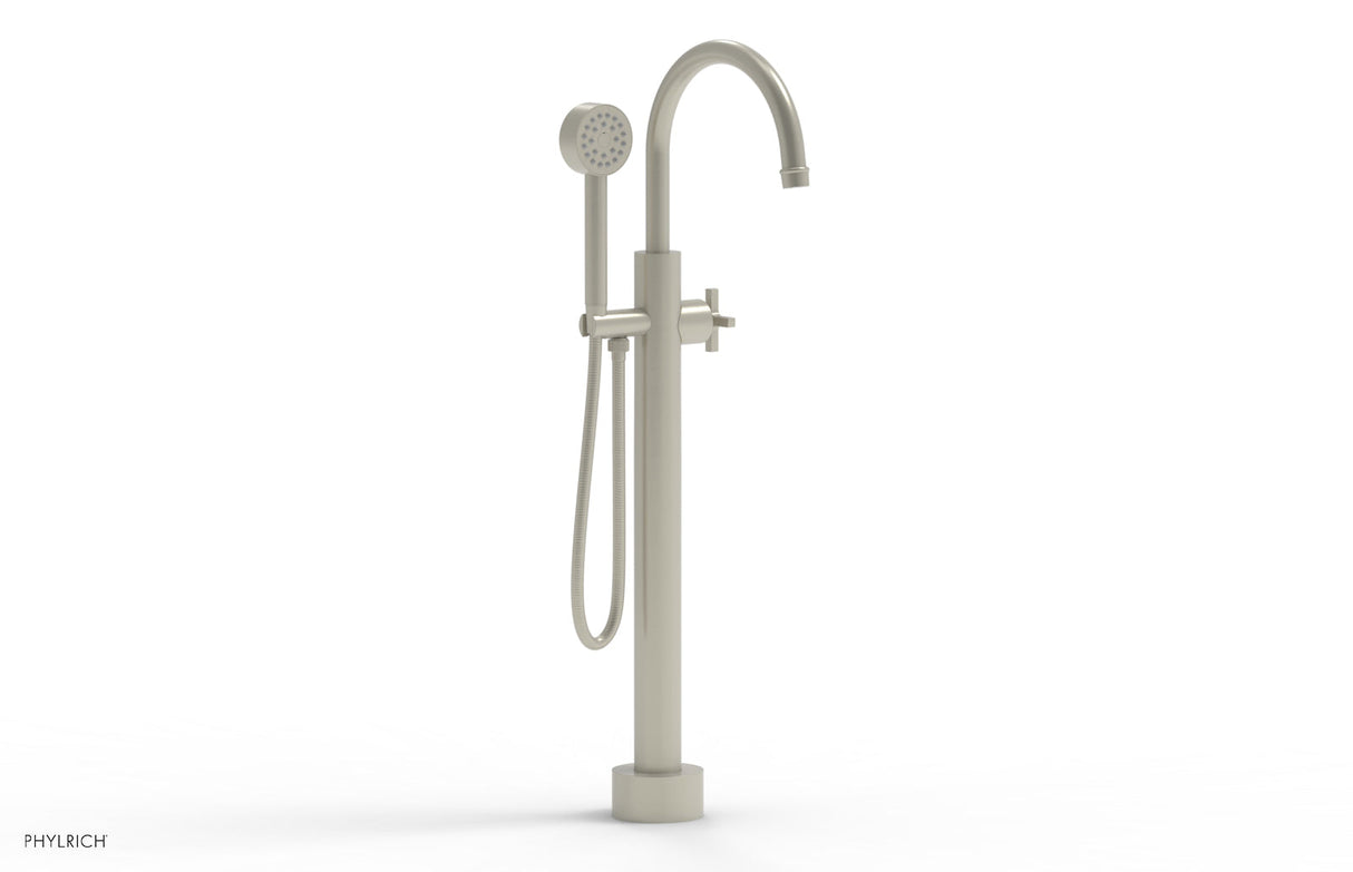 Phylrich 501-46-03-15B HEX MODERN Low Floor Mount Tub Filler - Cross Handle with Hand Shower  501-46-03 - Burnished Nickel