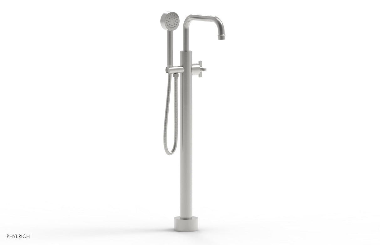 Phylrich 501-54-01-26D HEX MODERN Tall Floor Mount Tub Filler - Cross Handle with Hand Shower  501-54-01 - Satin Chrome