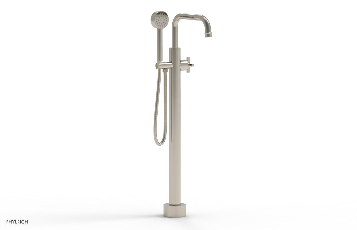 Phylrich 501-54-01-014 HEX MODERN Tall Floor Mount Tub Filler - Cross Handle with Hand Shower  501-54-01 - Polished Nickel
