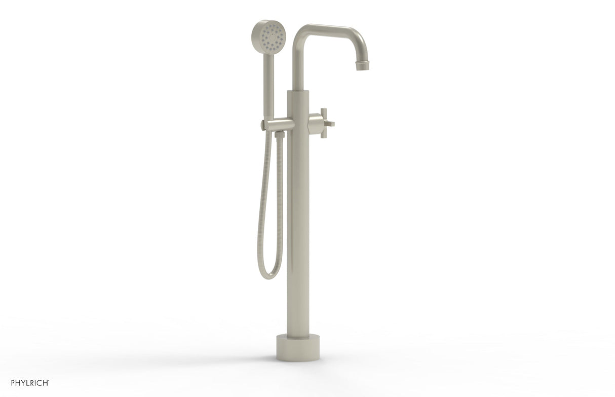 Phylrich 501-54-03-15B HEX MODERN Low Floor Mount Tub Filler - Cross Handle with Hand Shower  501-54-03 - Burnished Nickel