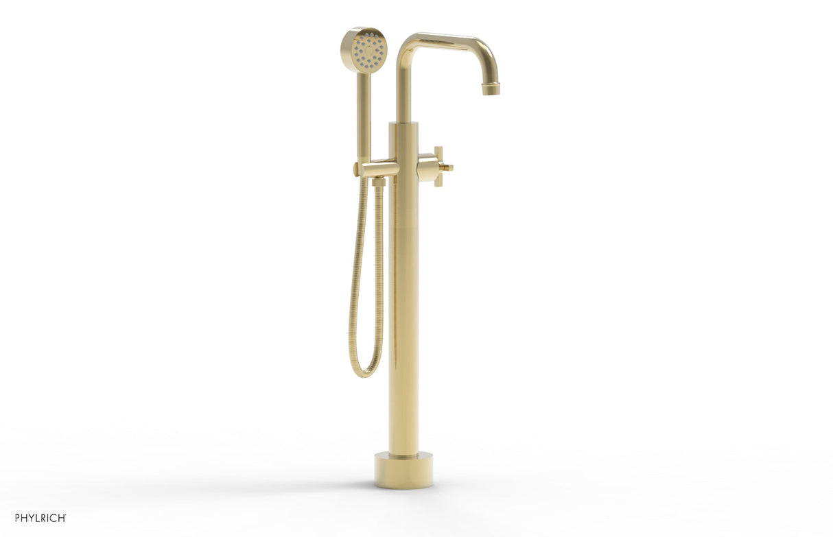 Phylrich 501-54-03-03U HEX MODERN Low Floor Mount Tub Filler - Cross Handle with Hand Shower  501-54-03 - Polished Brass Uncoated