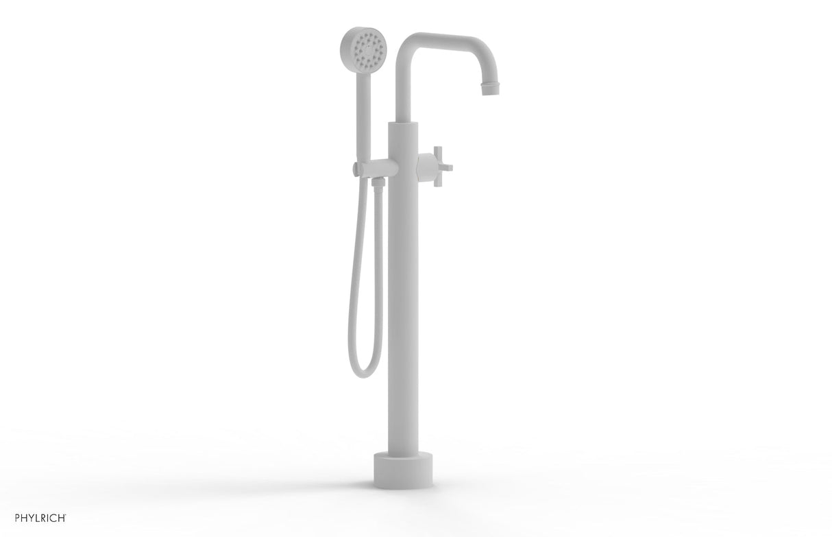 Phylrich 501-54-03-050 HEX MODERN Low Floor Mount Tub Filler - Cross Handle with Hand Shower  501-54-03 - Satin White
