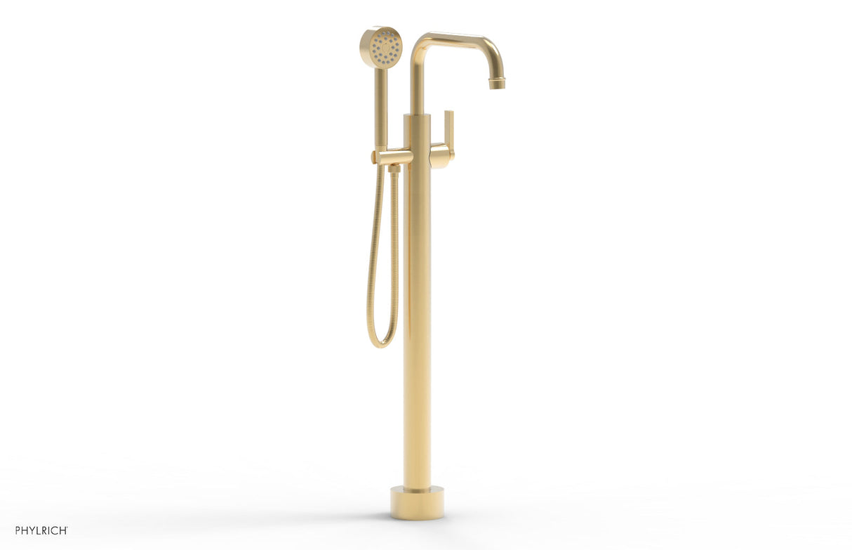 Phylrich 501-55-01-004 HEX MODERN Tall Floor Mount Tub Filler - Lever Handle with Hand Shower  501-55-01 - Satin Brass
