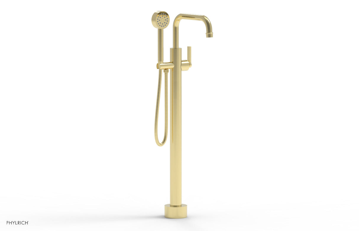 Phylrich 501-55-01-003 HEX MODERN Tall Floor Mount Tub Filler - Lever Handle with Hand Shower  501-55-01 - Polished Brass