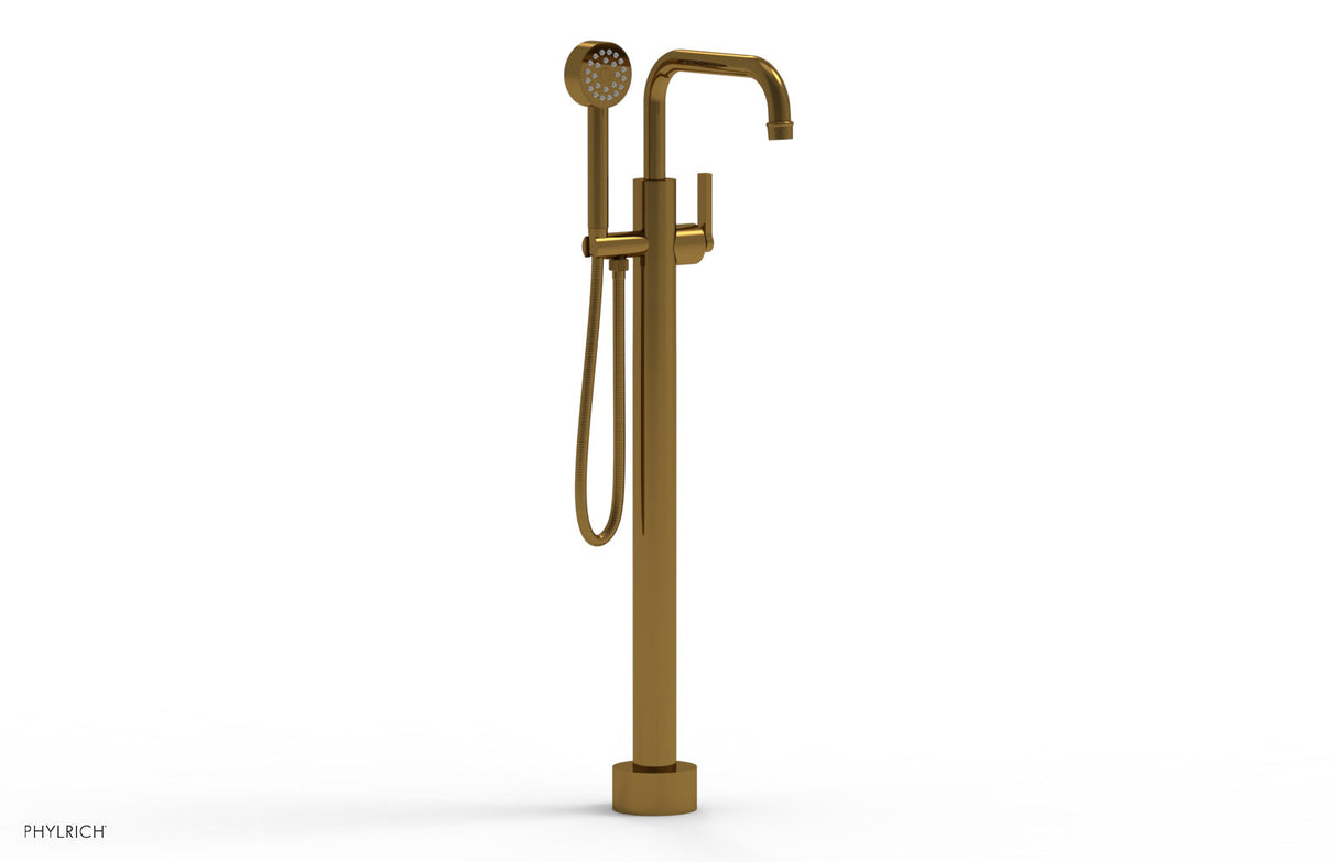 Phylrich 501-55-01-002 HEX MODERN Tall Floor Mount Tub Filler - Lever Handle with Hand Shower  501-55-01 - French Brass