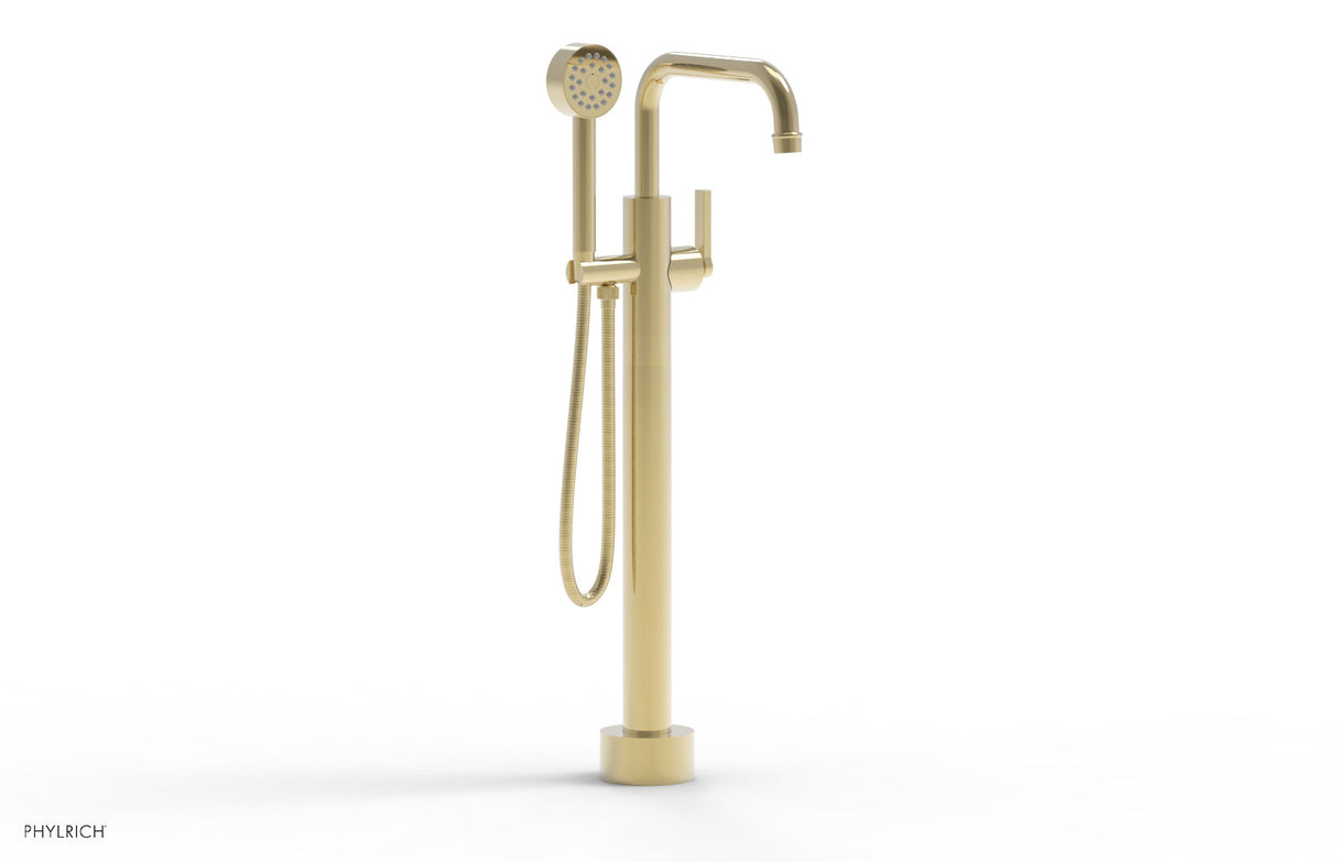 Phylrich 501-55-03-03U HEX MODERN Low Floor Mount Tub Filler - Lever Handle with Hand Shower  501-55-03 - Polished Brass Uncoated