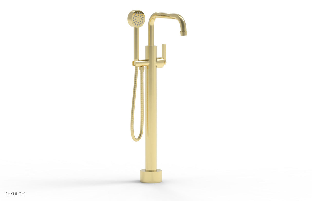 Phylrich 501-55-03-003 HEX MODERN Low Floor Mount Tub Filler - Lever Handle with Hand Shower  501-55-03 - Polished Brass