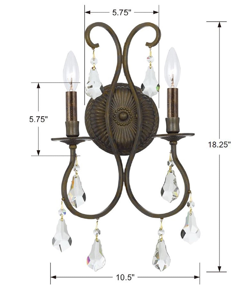 Ashton 2 Light Hand Cut Crystal English Bronze Sconce 5012-EB-CL-MWP