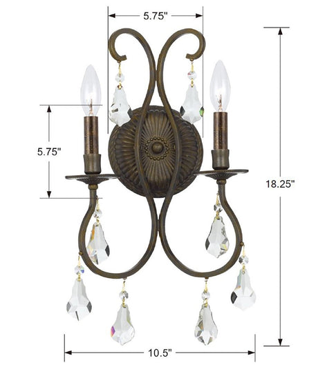 Ashton 2 Light Hand Cut Crystal English Bronze Sconce 5012-EB-CL-MWP