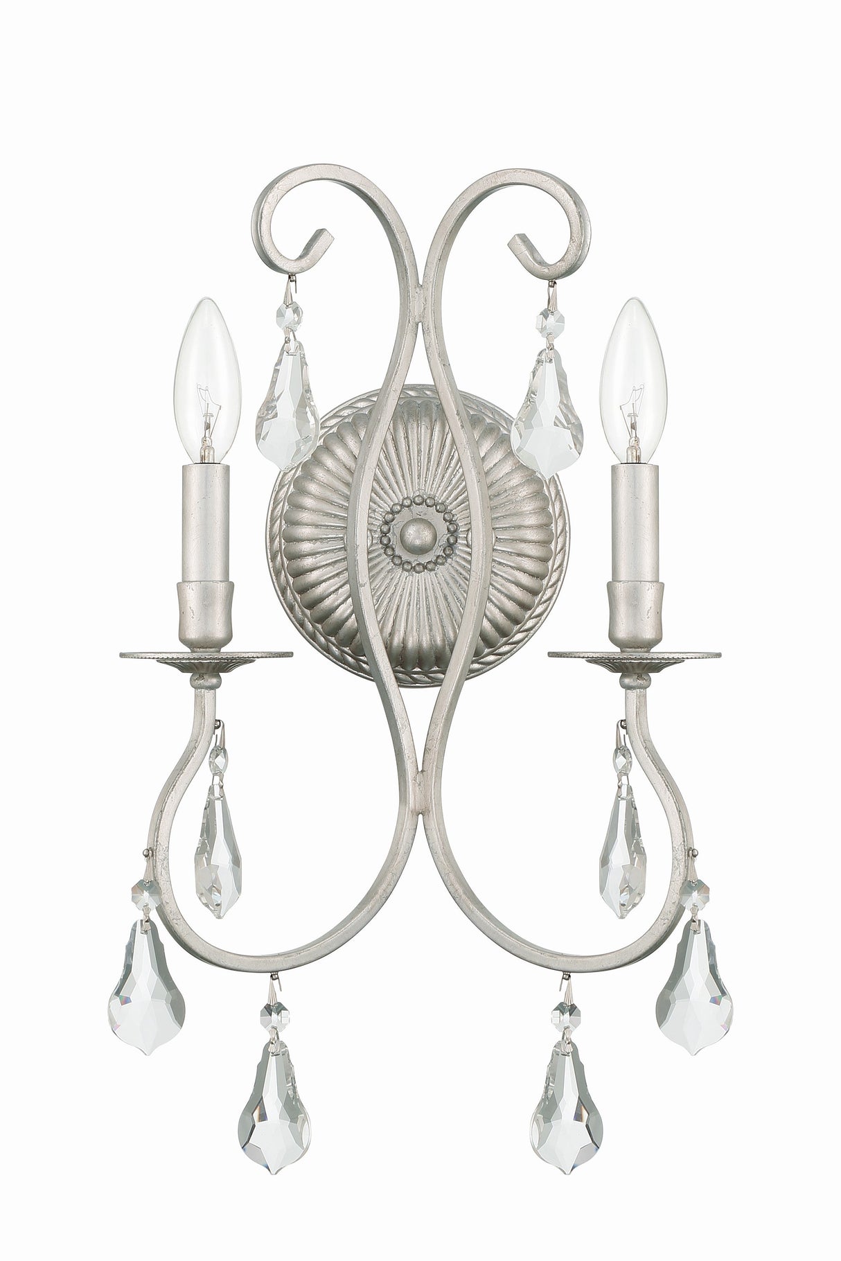 Ashton 2 Light Hand Cut Crystal Olde Silver Sconce 5012-OS-CL-MWP