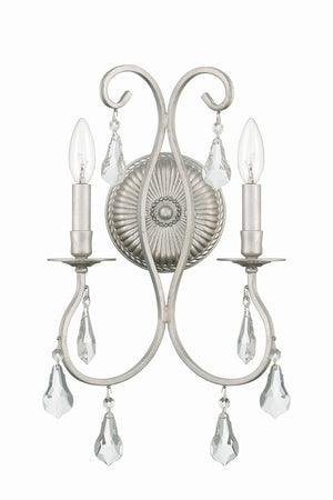 Ashton 2 Light Hand Cut Crystal Olde Silver Sconce 5012-OS-CL-MWP