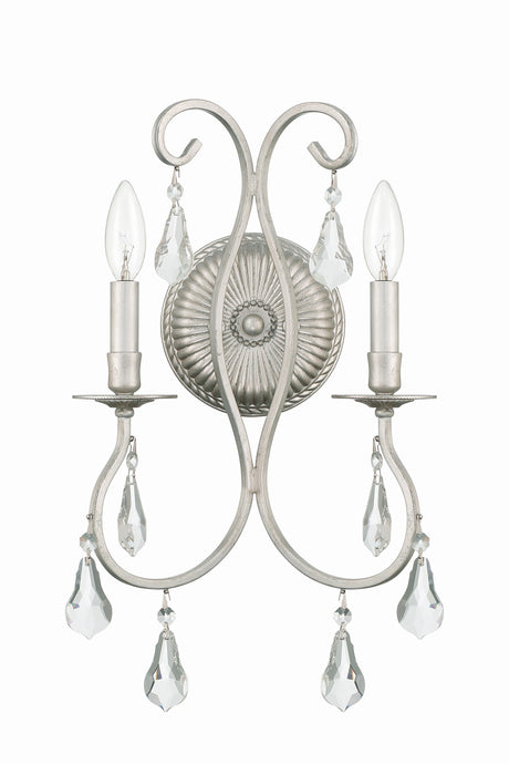 Ashton 2 Light Hand Cut Crystal Olde Silver Sconce 5012-OS-CL-MWP