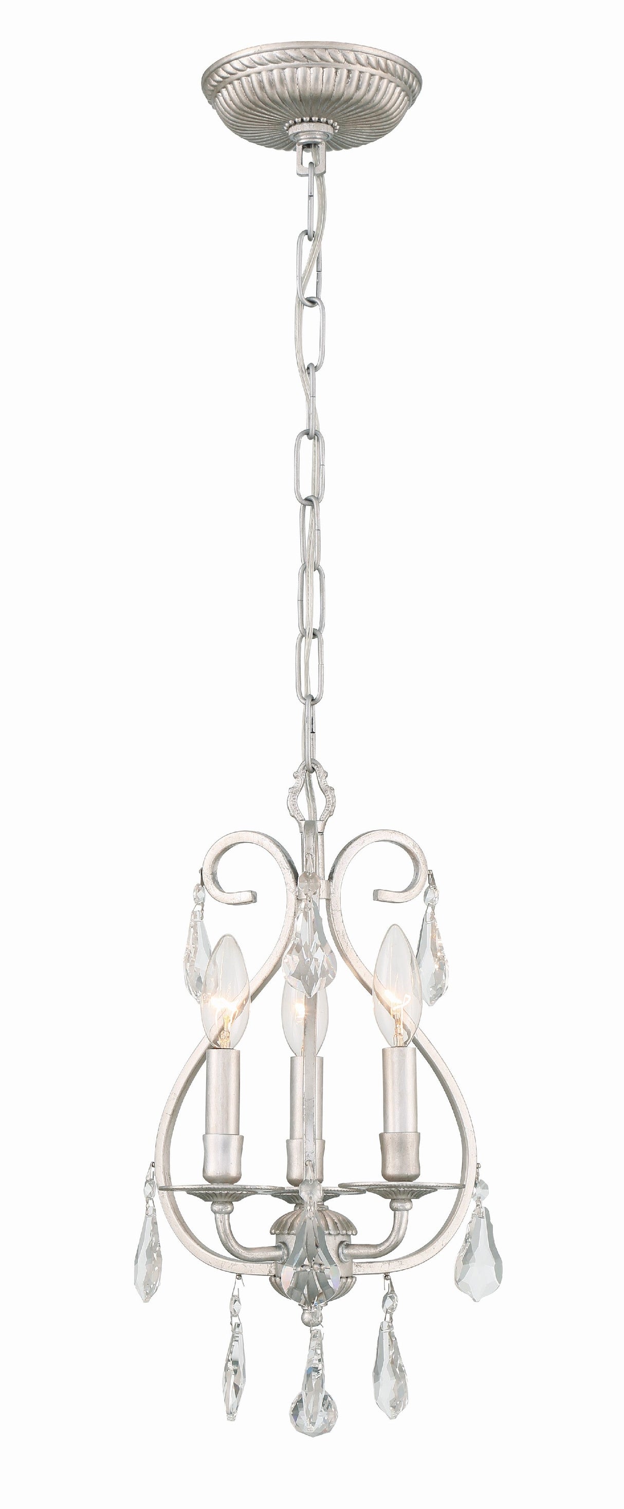 Ashton 3 Light Hand Cut Crystal Olde Silver Mini Chandelier 5013-OS-CL-MWP