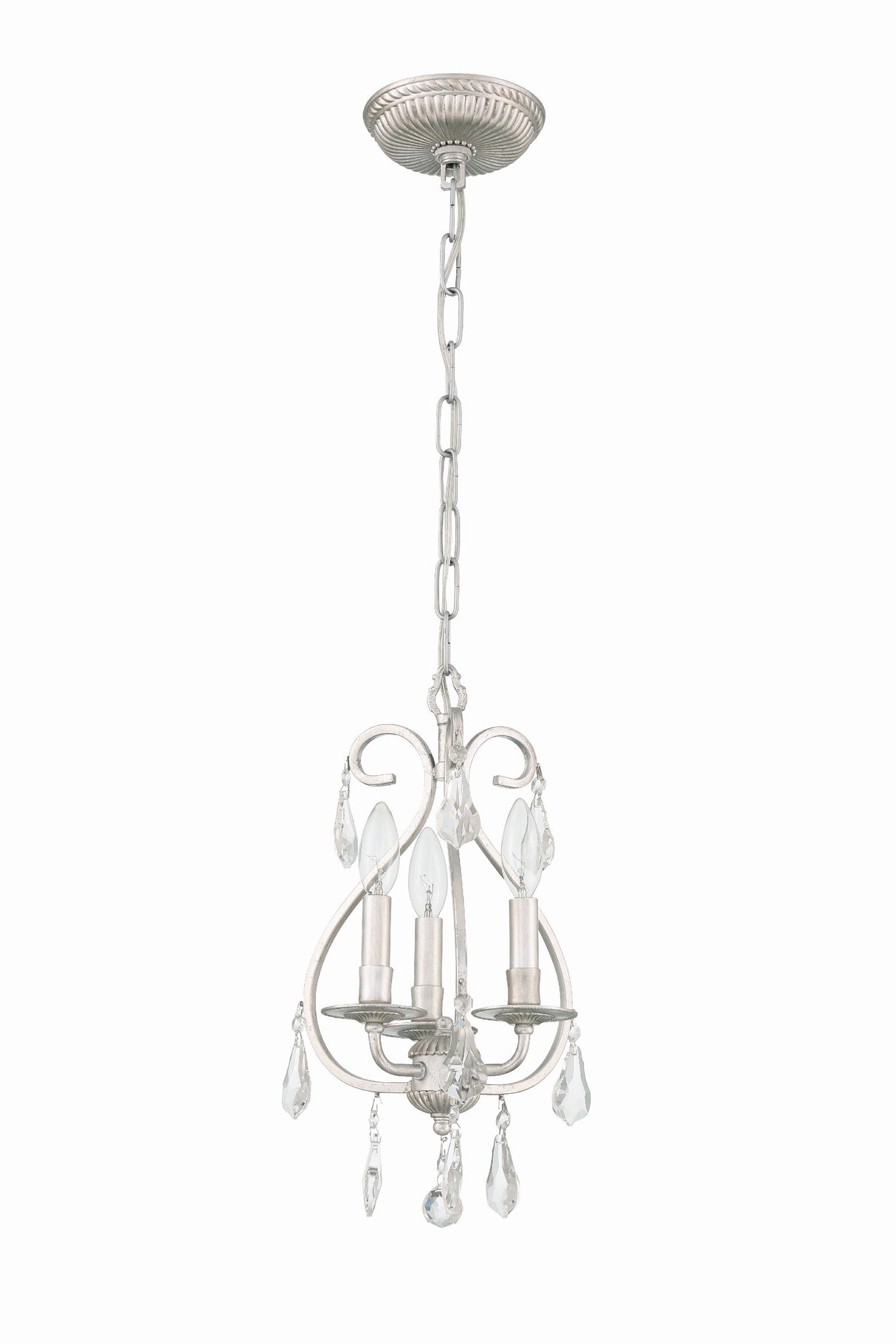 Ashton 3 Light Hand Cut Crystal Olde Silver Mini Chandelier 5013-OS-CL-MWP