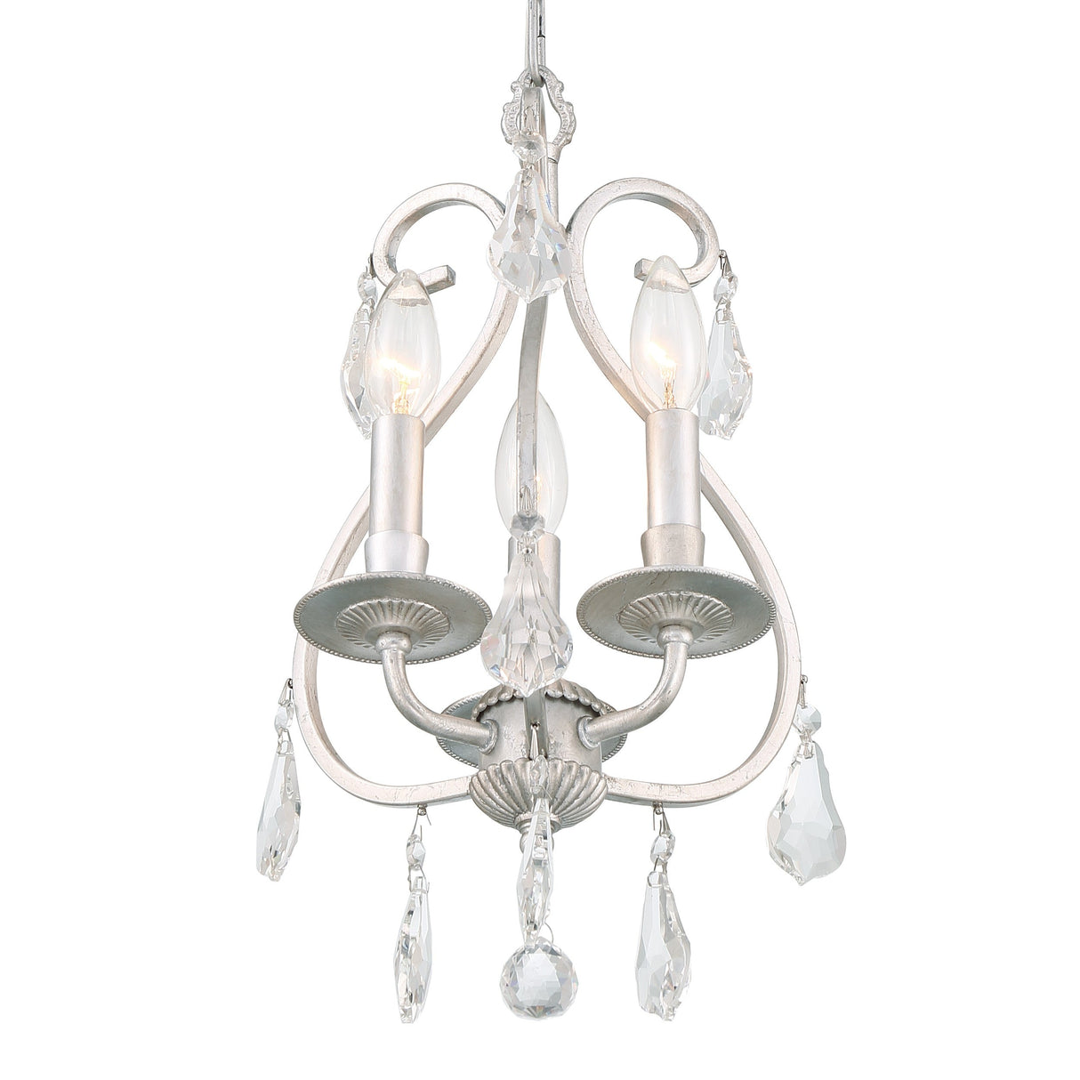 Ashton 3 Light Hand Cut Crystal Olde Silver Mini Chandelier 5013-OS-CL-MWP