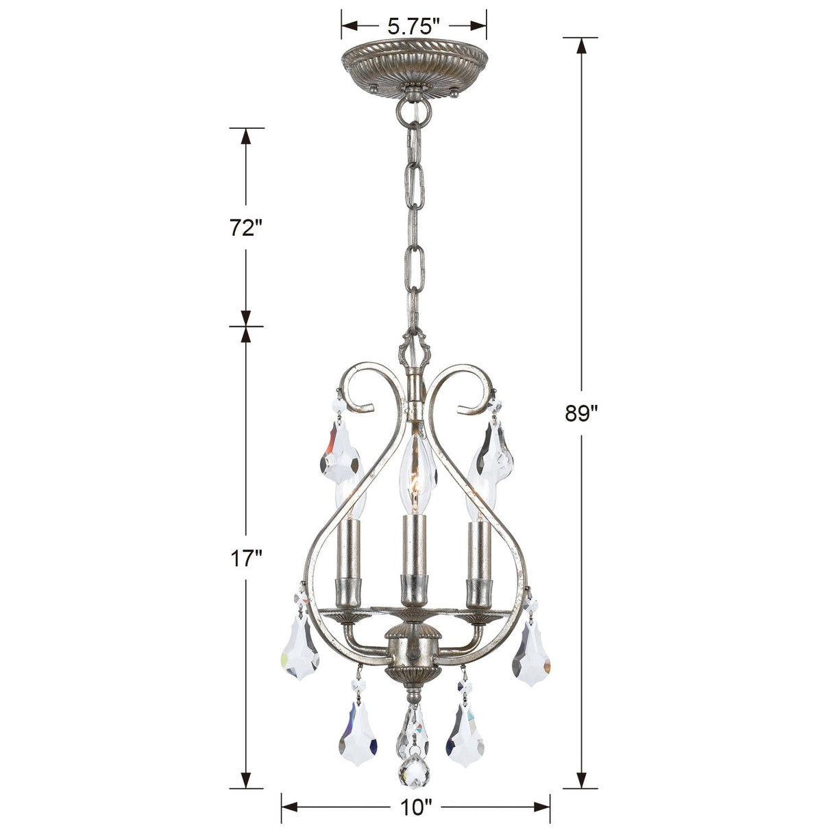 Ashton 3 Light Hand Cut Crystal Olde Silver Mini Chandelier 5013-OS-CL-MWP