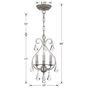 Ashton 3 Light Hand Cut Crystal Olde Silver Mini Chandelier 5013-OS-CL-MWP
