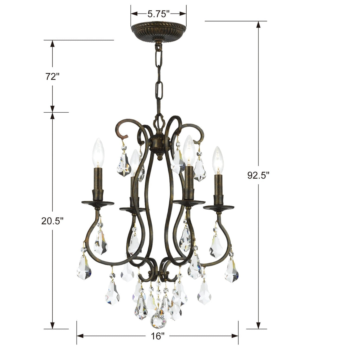 Ashton 4 Light Hand Cut Crystal English Bronze Mini Chandelier 5014-EB-CL-MWP