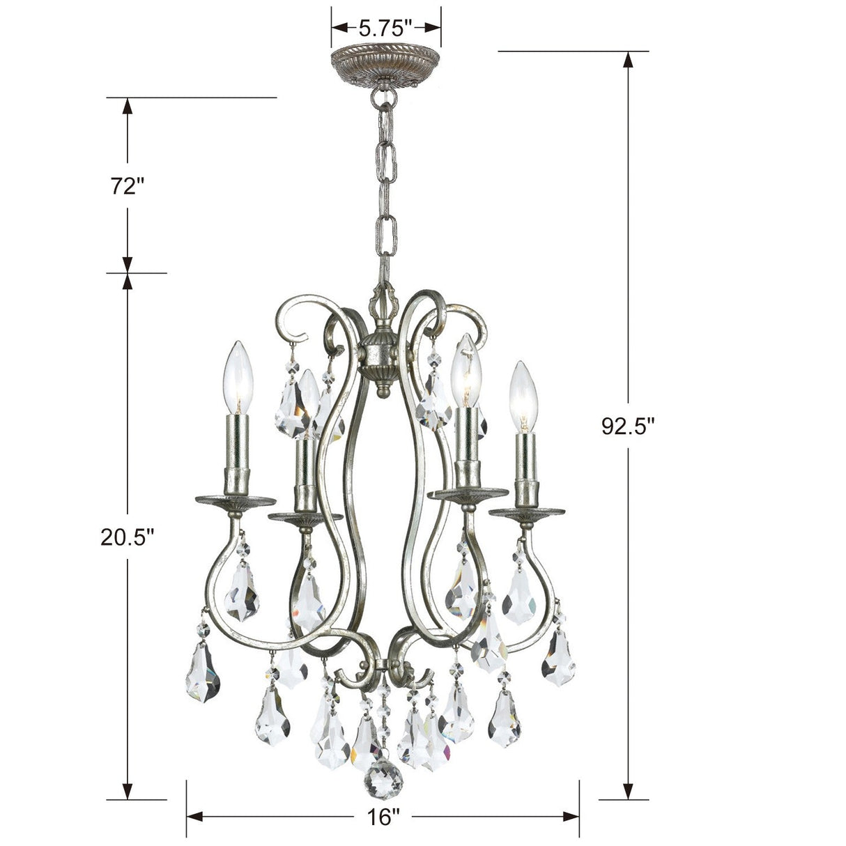 Ashton 4 Light Hand Cut Crystal Olde Silver Mini Chandelier 5014-OS-CL-MWP