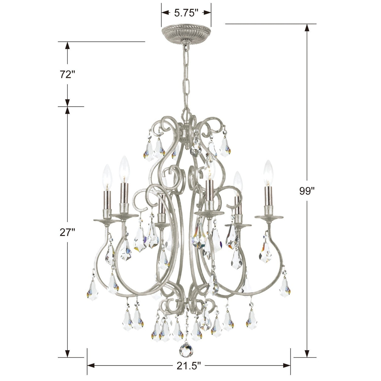 Ashton 6 Light Hand Cut Crystal Olde Silver Chandelier 5016-OS-CL-MWP